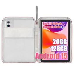 Tablette 10.4'' avec écran HD IPS avec sac, Android 15, 203+17Go RAM, 128Go, Contrôles de confidentialité, Double Caméra, Argent