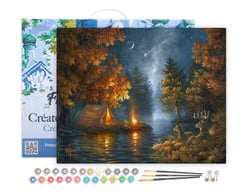 Peinture par Numéro Figured'Art avec Cadre - Camping sous une nuit etoilée - Kit de Loisir Créatif Numéro d'Art - 40x50cm toile tendue sur châssis