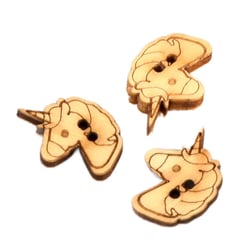 Lot de 3 boutons en bois 2cm x 1,8cm tête licorne