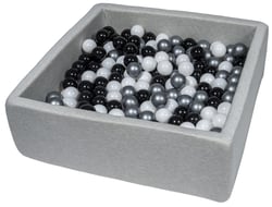 Piscine à balles pour enfant, 90x90 cm, Aire de jeu + 200 balles noir, blanc, argent - Velinda
