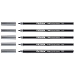 Lot de 5 feutres de coloriage pointe ronde moyenne - EDDING - Gris Argent - 2 mm
