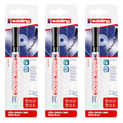 Lot de 3 marqueurs CD-DVD-BD permanents pointe fine 0,5-1 mm - EDDING - Noir