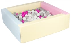 Piscine à balles carrée avec 300 balles – rose, bleu, jaune (pastel)/blanc,rose,gris - Velinda