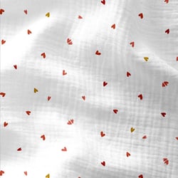Tissu Double gaze Coreo coeurs rouges sur fond Blanc - Au mètre