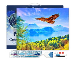 Diamond Painting Broderie Diamant Figured’Art 40x50cm toile tendue sur châssis en bois - diamants carrés - Aigle et Paysage de Suisse