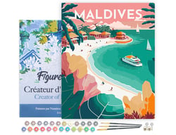 Peinture par Numéro Figured'Art avec Cadre - Affiche Vintage Maldives - Kit de Loisir Créatif DIY Numéro d'Art Complet - 40x50cm toile tendue sur châssis