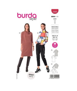 Patron Burda 5989 - Robe épurée et ample & blouse façon t-shirt avec col montant du 36 au 46 (FR) taille n°FR 34-44