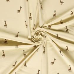 Tissu Jersey Coton imprimé Girafe marron sur fond Beige
