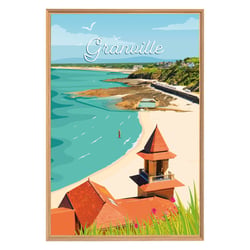 Tableau mural encadré illustration plage de Granville 65x97 cm