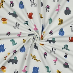 Tissu Jersey Coton imprimé Animaux Pop sur fond Blanc