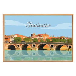Tableau mural encadré illustration pont neuf Toulouse 65x97 cm