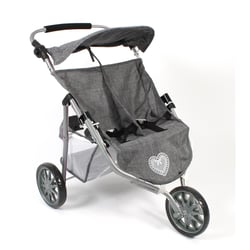 Poussette Jogger pour poupées jumelles - Jeans gris