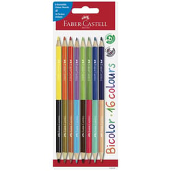 Crayons de couleur Bicolor FABER-CASTELL - Corps rond - Mine incassable 3,8 mm - Lot de 8