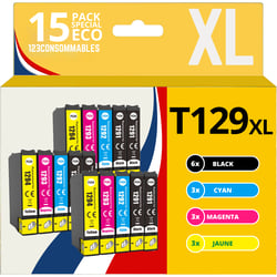 123CONSOMMABLES - T1295 - Cartouches Encre Compatible avec Epson T1295 pour Stylus SX525WD SX535WD SX425W SX230W Office BX635FWD BX305FW Workforce WF-3520 (6 Noir / 3 Cyan / 3 Magenta / 3 Jaune)