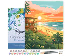 Peinture par Numéro Figured'Art avec Cadre - Club de plage au coucher du soleil - Kit de Loisir Créatif DIY Numéro d'Art Complet - 40x50cm toile tendue sur châssis