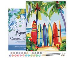 Peinture par Numéro Figured'Art avec Cadre - Planche de surf colorées - Kit de Loisir Créatif DIY Numéro d'Art Complet - 40x50cm toile tendue sur châssis