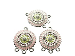 4 Chandeliers ethniques - 27*21mm - argent vieilli et émail rose