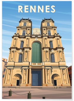 Affiche ville Rennes 3 Cathédrale Saint-Pierre | A3 : 29,7x42cm