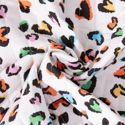 Tissu Coton Matelassé réversible Love cours multicolore sur fond Blanc