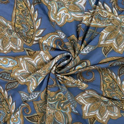 Tissu Jersey Viscose Kasmira Floral  Bohème sur fond Bleu denim