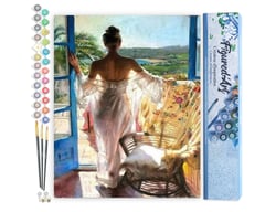 Peinture par Numéro Figured'Art - Femme à sa Fenêtre - Kit de Loisir Créatif DIY Numéro d'Art Complet - 40x50cm sans châssis en bois