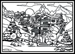 Tableau velours a colorier Chalets et montagnes enneigés Sericolor