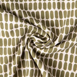 Tissu Lin lavé Viscose Célestin motif graphique Olive sur fond Ecru