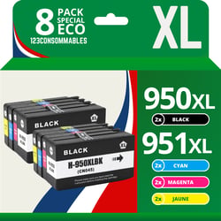 123CONSOMMABLES - 950XL 951XL - Cartouches d'encre compatible avec HP 950XL 951XL pour HP Officejet Pro 8600 8620 8610 8100 8615 8625 8630 8640 251dw 276dw (pack de 8) - 123CONSOMMABLES
