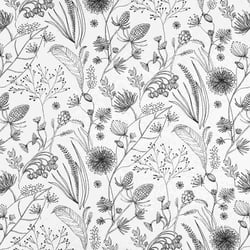 Tissu Toile Savoie Fleurs Noires Herbia sur fond Blanc - Au mètre
