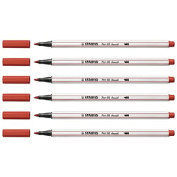 Lot de 6 feutres pointe pinceau flexible - STABILO - Pen 68 brush - Rouge carmin