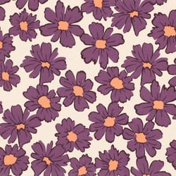 Tissu Sweat envers molletonné Cosmia fleurs Aubergines sur fond Beige - Au mètre