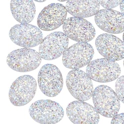 10 PERLES CABOCHON STRASS Paillettes Ovale à coller acrylique Blanc 17 mm - Dos Plat - Creation Diy