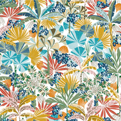 Tissu Toile aspect Canvas déperlant Magelan fleuris sur fond Blanc