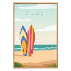 Tableau mural encadré illustration plage de Biarritz 65x97 cm