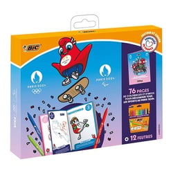 Coffret 12 feutres + carnet de coloriages 76 pages JO Paris 2024 Bic