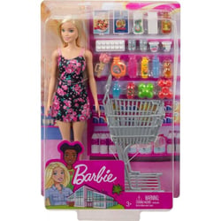 Coffret barbie le supermarché avec poupée barbie + accessoires - 21 piéces - poupée mannequin - mattel - gtk94
