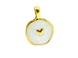 2 Pendentifs ronds 25*18mm - cœur doré et émail blanc nacré