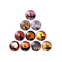 10 cabochons rond en verre assorties 25 mm CERF COUCHER DE SOLEIL
