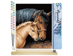 Peinture par Numéro Figured'Art - Jument et son Petit - Kit de Loisir Créatif DIY Numéro d'Art Complet - 40x50cm toile roulée + châssis en bois à monter