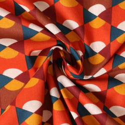Tissu Popeline de Coton  Elina motif retro Bleu sur fond Rouge