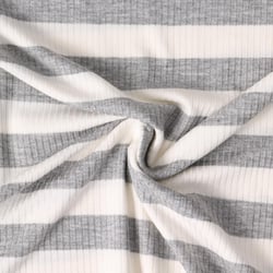 Tissu Jersey Viscose cotêlé Oréane rayures Grises sur fond Blanc - Au mètre