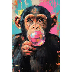 Tableau sur toile chimpanzé à la bulle de chewing-gum 45x65 cm