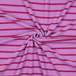 Tissu Jersey Eponge Rayures Framboise sur fond Lilas