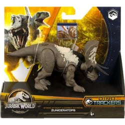 Coffret dinosaure trackers zuniceratops - dino combat extreme articule brun 19 cm - jurassic world - mattel
