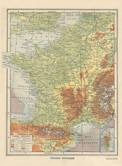Puzzle 2000 pièces - Carte de la France Physique - Larousse, 1925 - Grafika
