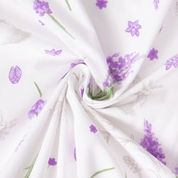 Tissu Polycoton imprimé Lavandia sur fond Blanc