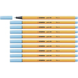 Lot de 10 stylos-feutres pointe fine 0,4 mm STABILO POINT 88 bleu azur