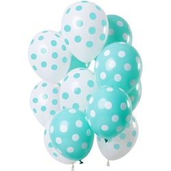 Bouquet 12 Ballons à Pois Menthe et Blanc