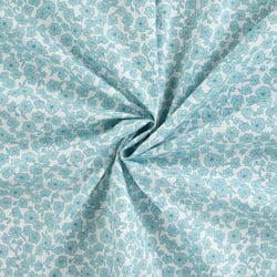 Tissu Coton imprimé Fleurs Mia bleues sur fond Blanc