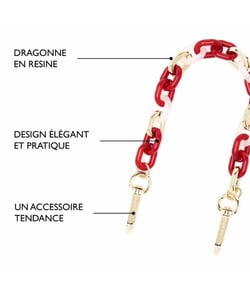 Anse de sac courte, pochette, Dragonne de Téléphone en résine multicolors - 30 x 1 cm - DRAEGER Rose et Rouge